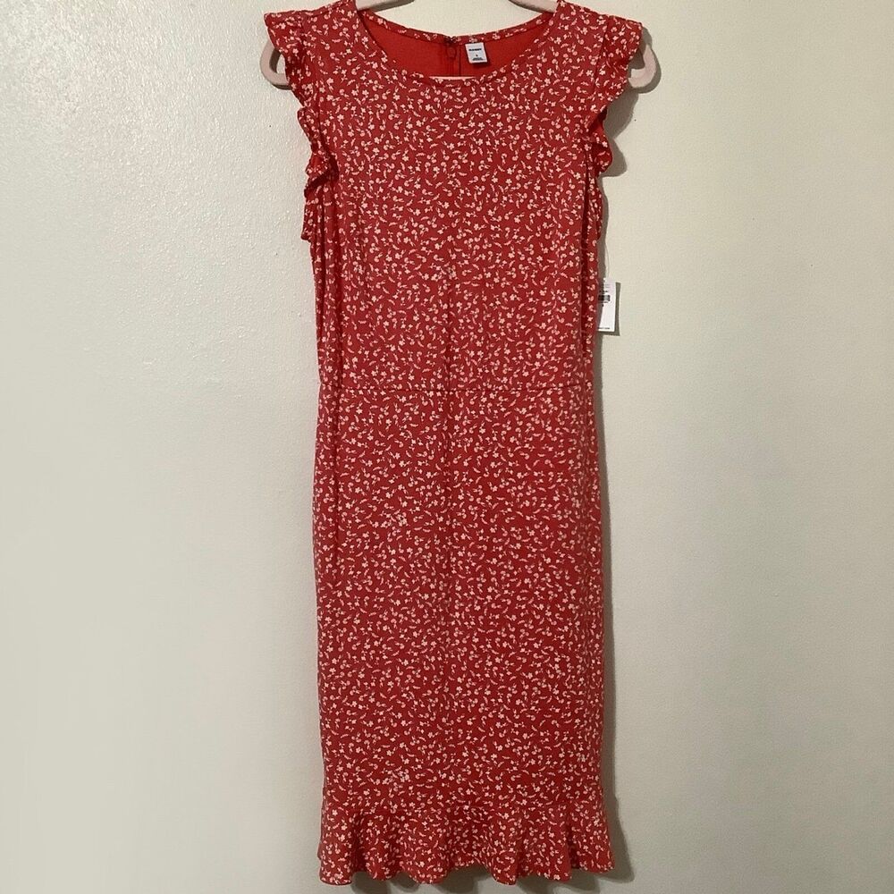 NWT Old Navy Cottagecore Feminine Whimsical Ruffle Red Floral Midi Dress Small